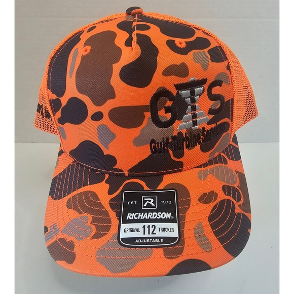 GTS Gulf Turbine Systems Camo Trucker Hat Hunting Work Hard Orange Adjustable‎ - Picture 1 of 5